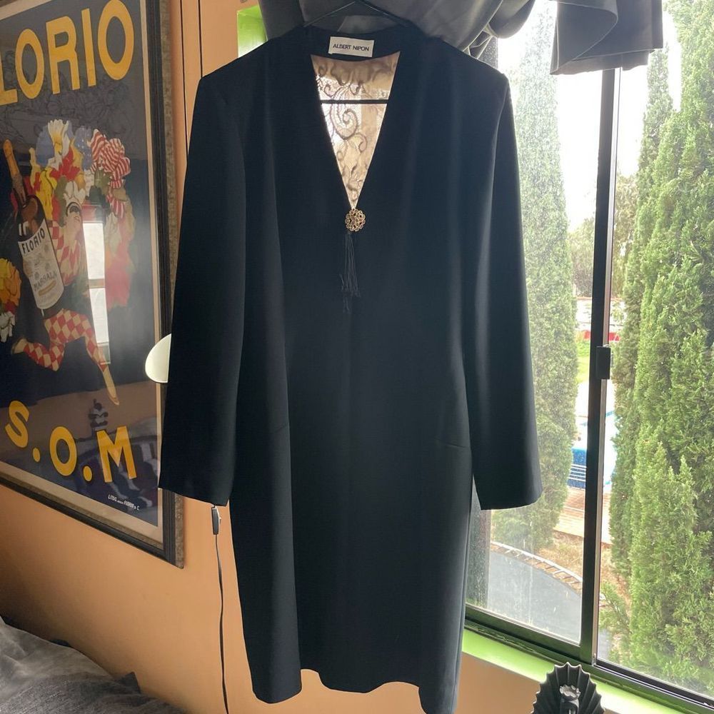 Vintage Albert Nipon black long sleeve dress size 8 MADE IN USA - Picture 5 of 11